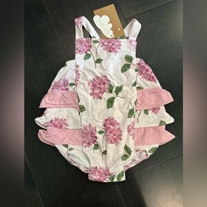 Angel Dear Bamboo Ruffle Sunsuit-Hydrangeas